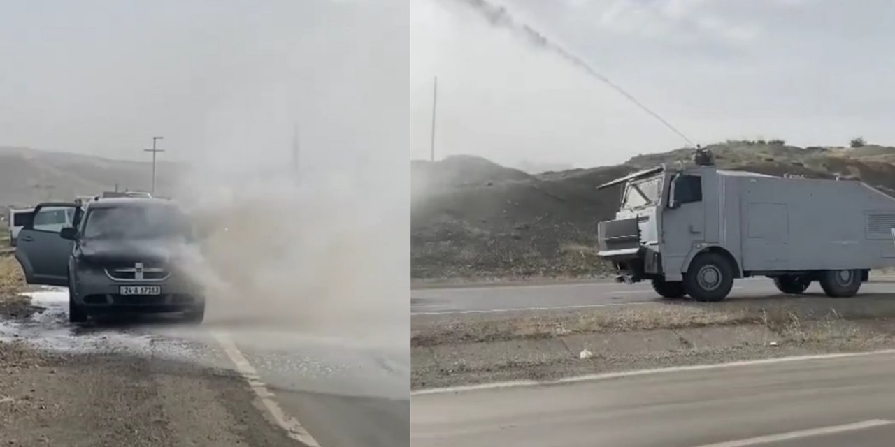 Şırnak'ta yanan aracı TOMA söndürdü