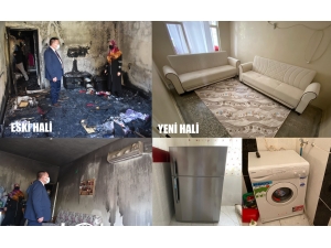 Bağlar Belediye Başkanı Hüseyin Beyoğlu evi yanan aileye eşya desteğinde bulundu