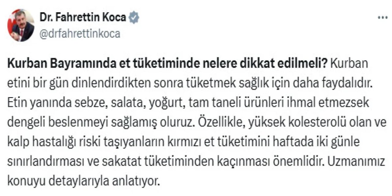 Sağlık Bakanı Paylaştı! Kurban Bayramı'nda Et Tüketiminde Nelere Dikkat Edilmeli