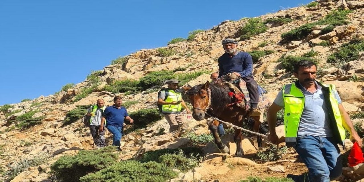 Dağ başında rahatsızlanan çoban at sırtında ambulansa ulaştırıldı