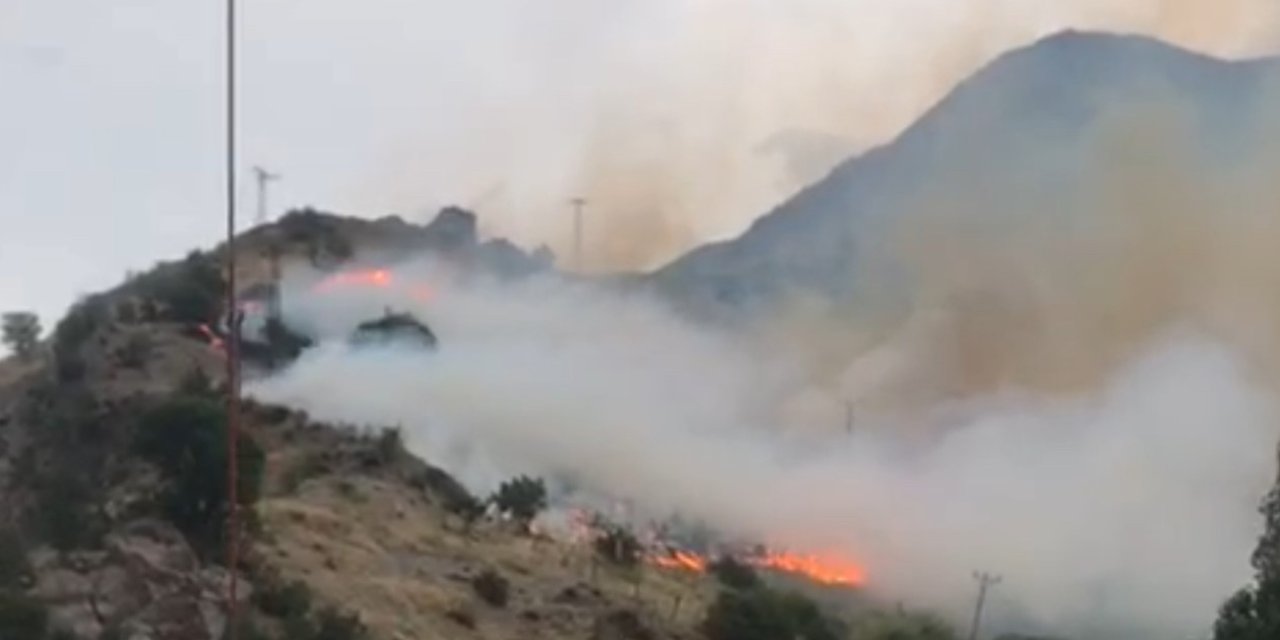 Hakkari'de yangın rüzgarın etkisi ile yerleşim yerlerine yayıldı