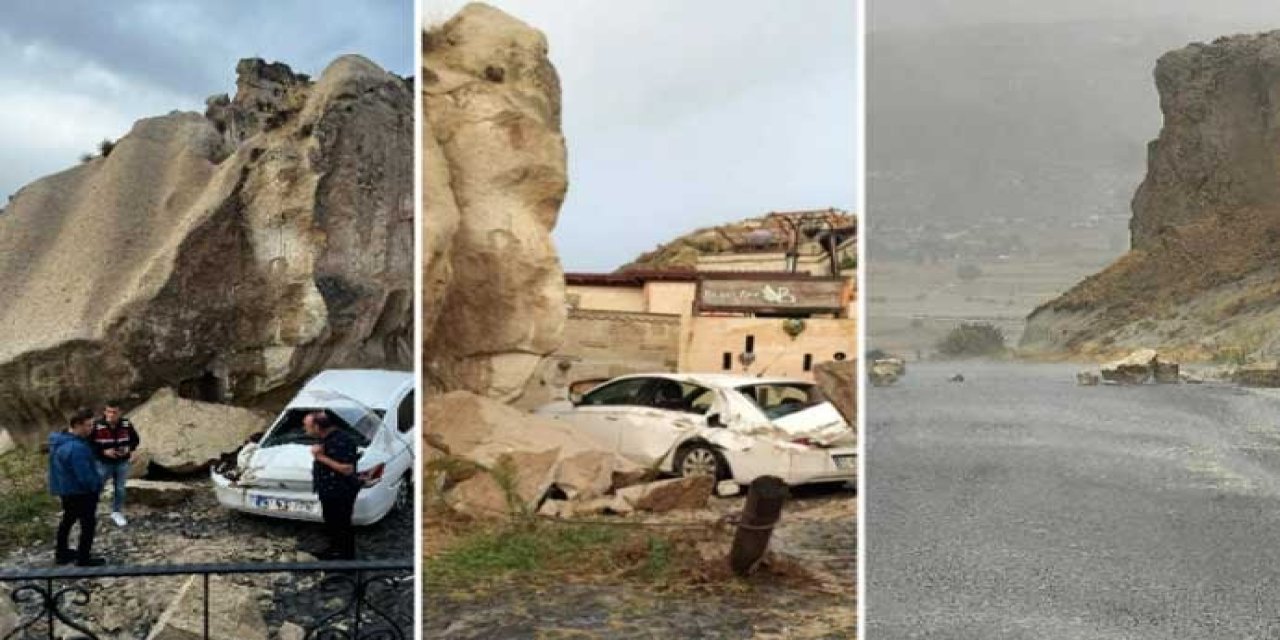 Turistik bölge sele teslim oldu! Dev kaya parçaları düştü