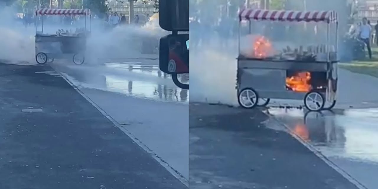Cizre’de Seyyar Satıcının Tezgahındaki Tüp Alev Alarak Korkuya Neden Oldu!