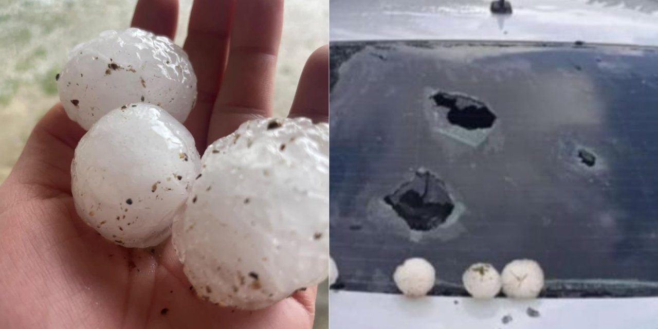 Devasa büyüklükte dolu yağdı: Ekili araziler ve araçlar zarar gördü
