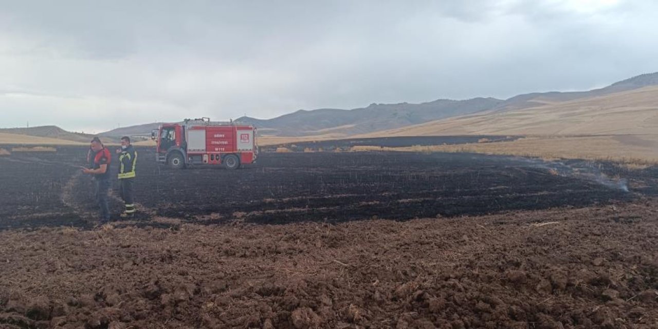 Siirt’te düşen yıldırım, biçilmemiş buğday tarlasını küle çevirdi