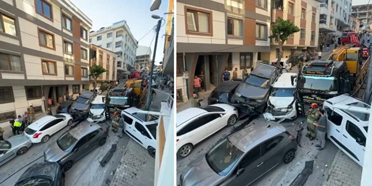 Savaş Alanı Gibi Kaza! Sürücünün Direksiyon Hakimiyetini Kaybettiği Vinç, 23 Araca Çarptı