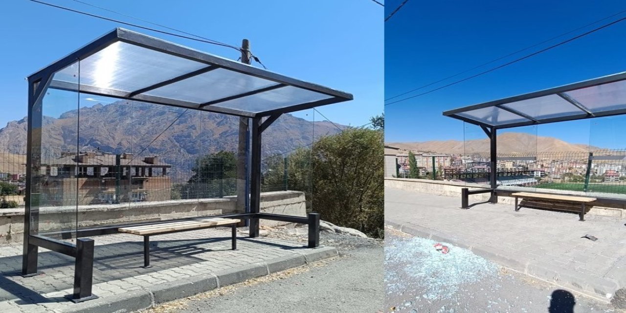 Hakkari’de 2 gün önce yapılan otobüs durakları tahrip edildi