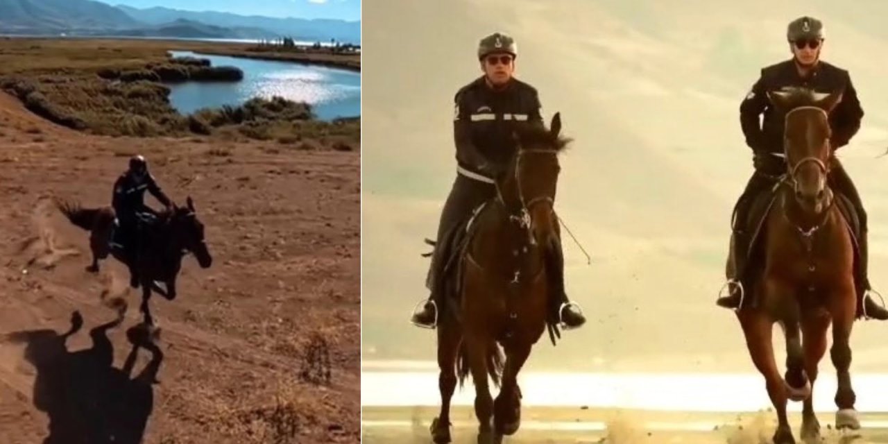 Van Gölü kıyılarında atlı jandarmalar nöbet tutuyor