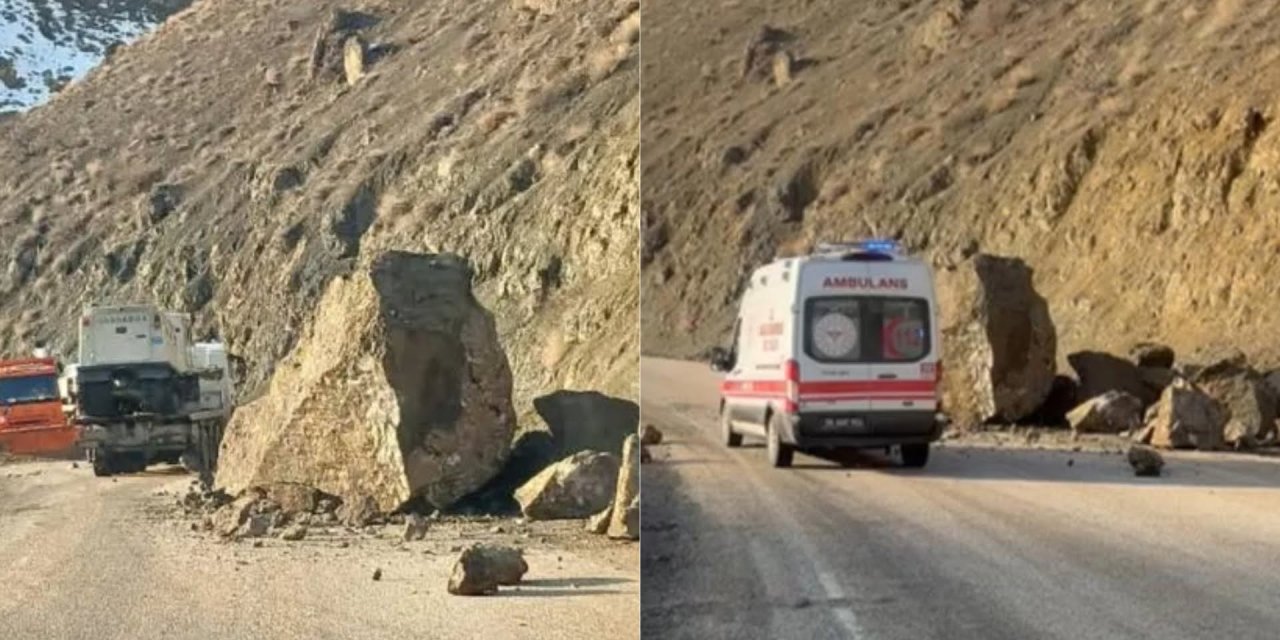 Yüksekova-Van karayolunda faciadan dönüldü: Dev kayalar yola düştü