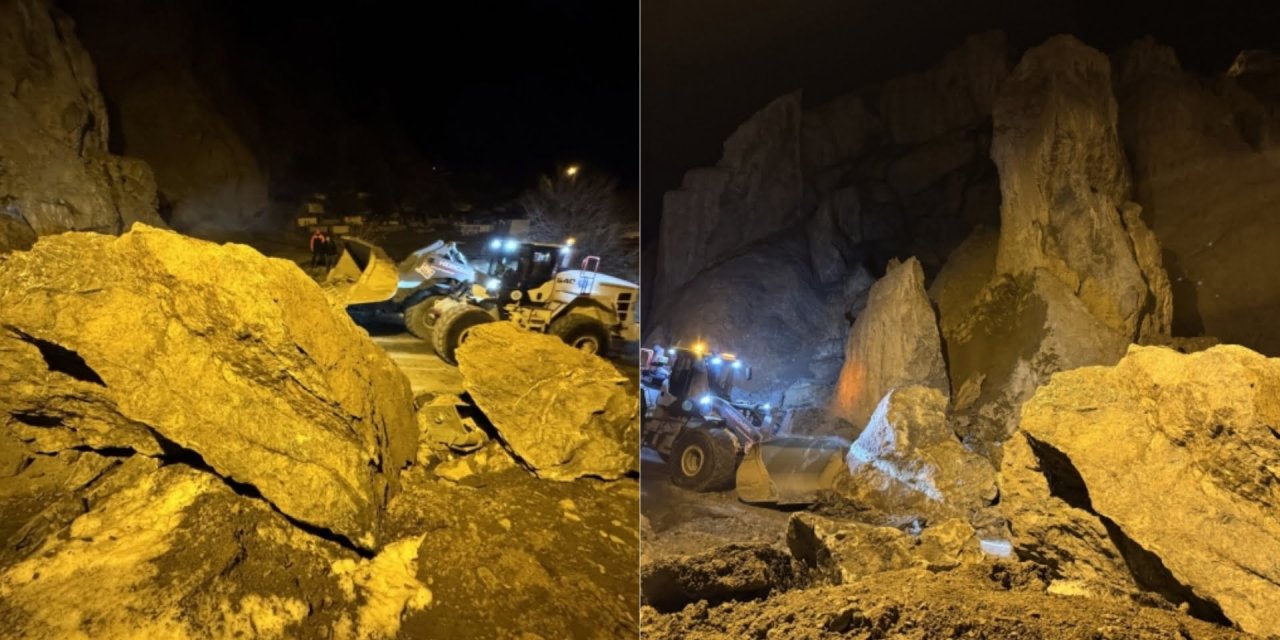 Hakkari'de mahalle yoluna dev kaya parçaları düştü