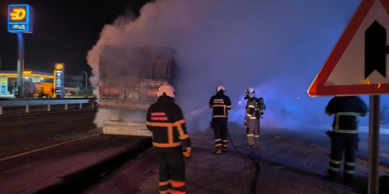 Kızıltepe'de hayvan yemi yüklü tırda yangın çıktı