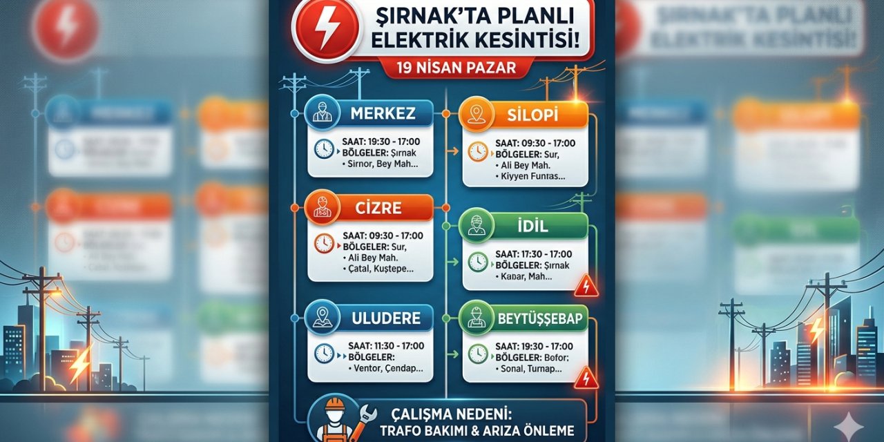 Şırnaklılar Dikkat: Yarın 8 Saat Boyunca Elektrik Verilemeyecek! Tam Liste Açıklandı