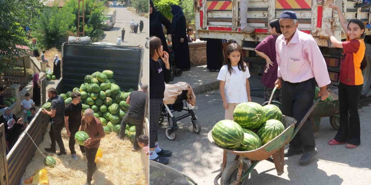 Muş’ta yerli üreticilerden alınan 8 kamyon karpuz ücretsiz dağıtıldı