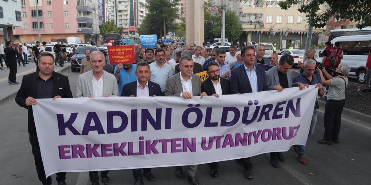 Diyarbakır'da erkekler, kadın cinayetlerine ve şiddete karşı yürüdü