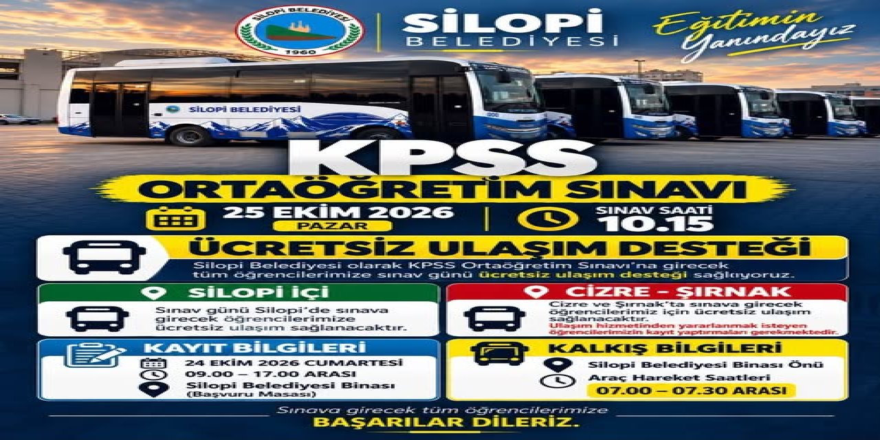 Silopi Belediyesinden KPSS Adaylarına Ücretsiz Ulaşım Desteği
