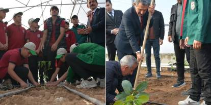 Şırnak Valisi Ekici, öğrencilerle serada tropikal meyve fidesi dikti