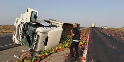 Şırnak’ta karpuz yüklü tır devrilmesi sonucu sürücü ağır yaralandı