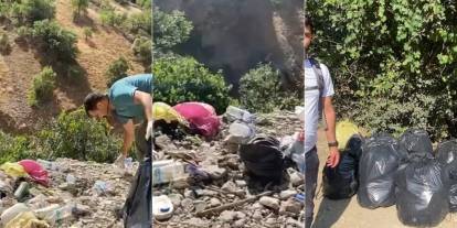 Doğaseverler, Kato Dağı’ndaki Kaval Şelalesi’nde 13 Torba Çöp Topladı
