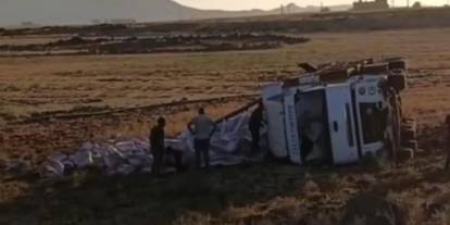 Kızıltepe'de şarampole devrilen tırın sürücüsü yaralandı