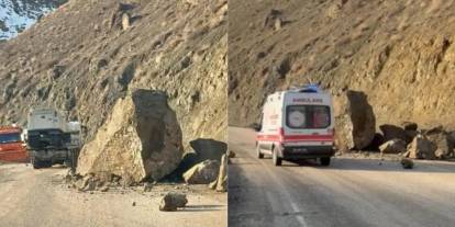 Yüksekova-Van karayolunda faciadan dönüldü: Dev kayalar yola düştü