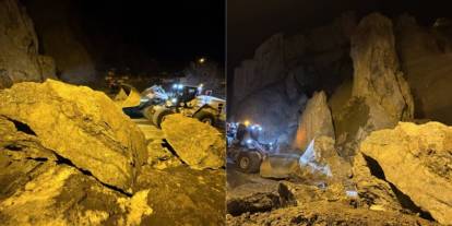 Hakkari'de mahalle yoluna dev kaya parçaları düştü