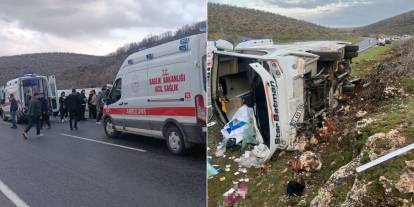 İdil-Midyat yolunda yolcu otobüsü devrildi: 24 kişi yaralandı
