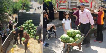 Muş’ta yerli üreticilerden alınan 8 kamyon karpuz ücretsiz dağıtıldı