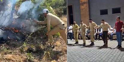 Eruh'ta yangından düğüne: Ekipler iş kıyafetleriyle halay çekti