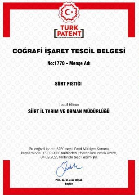 Siirt Fıstığı Coğrafi İşaret İle Tescillendi